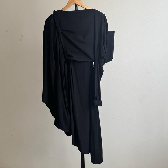 HM x MARGIELA Black SIDEWAYS DRESS / Black Asymmetrical Draped Dress - Picture 2 of 8
